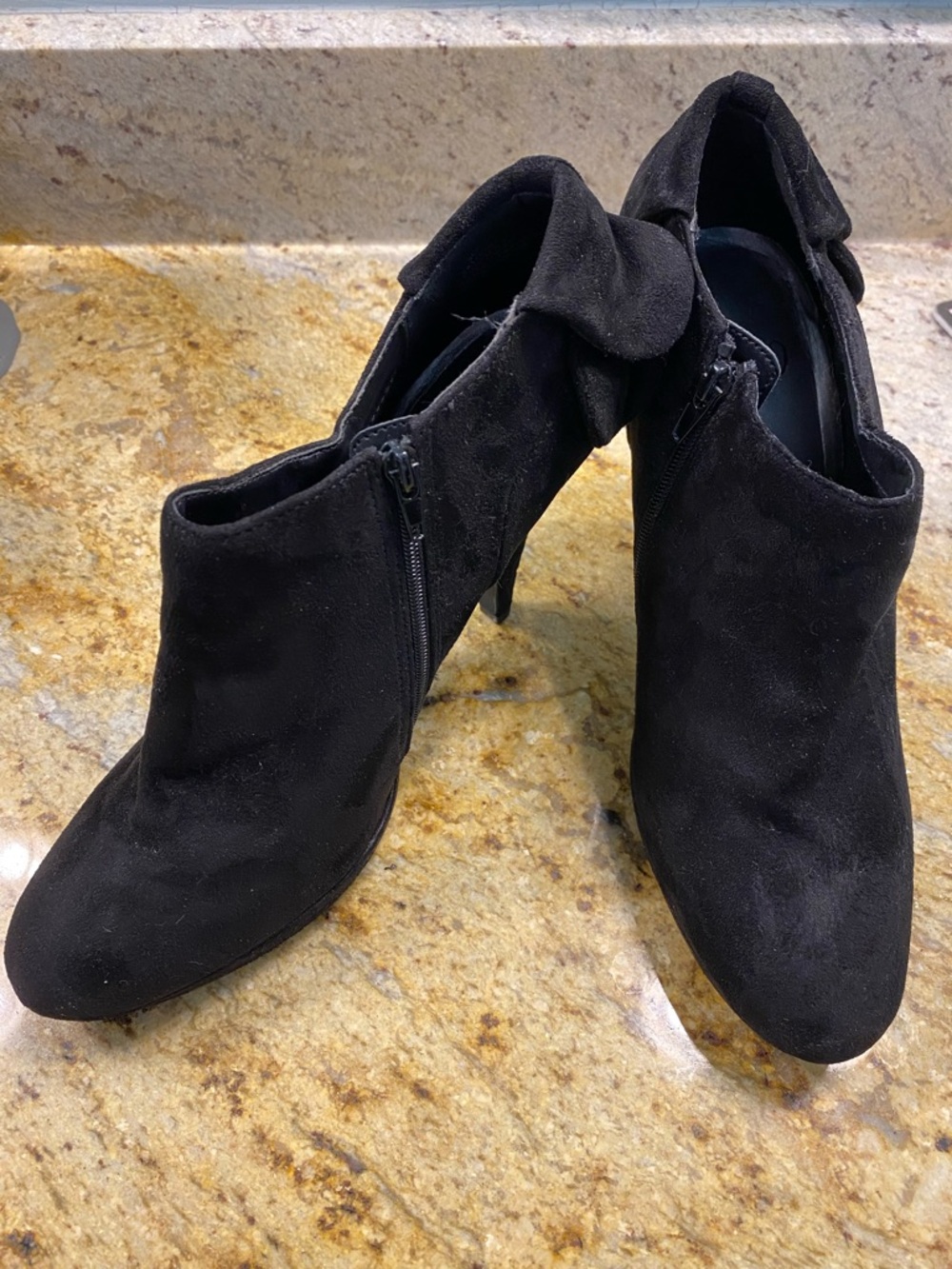 Black Suede Ankle Booties with Side Zip